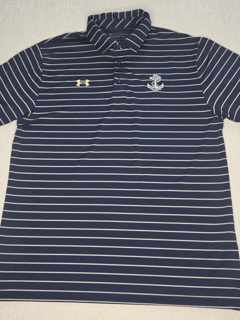 Under Armour Navy Midshipmen Polo Shirt Mens Large Blue Striped HeatGear Golf